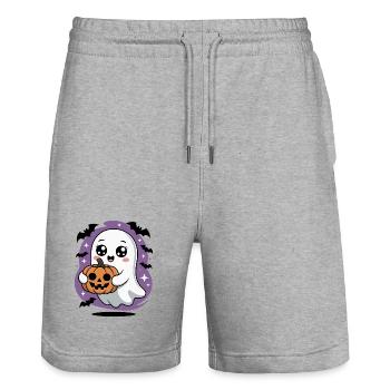 Fantômes mignons avec un motif de citrouille d'Halloween - Short de jogging bio TRAINER Stanley/Stella unisexe - gris chiné - Devant - Nik (191cm) & Marisol (170cm)