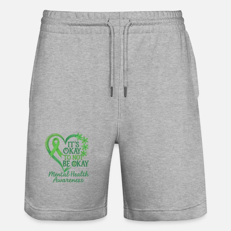 Conception du ruban vert pour la sensibilisation à la santé mentale - Short de jogging bio TRAINER Stanley/Stella unisexe - gris chiné