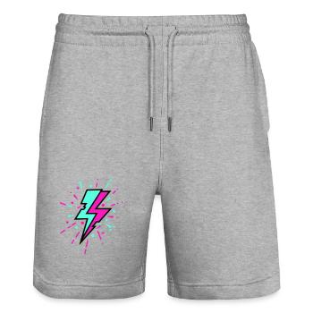 Retro Lightning Bolt Colorful Style - Stanley/Stella Trainer Unisex Organic Jogging Shorts - heather grey - Front - Nik (191cm) & Marisol (170cm)