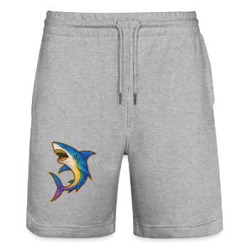 Shark | Rainbow Shark Patch Art - Stanley/Stella Trainer Unisex Organic Jogging Shorts - heather grey - Front - Nik (191cm) & Marisol (170cm)