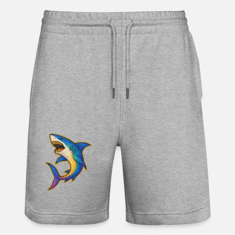 Shark | Rainbow Shark Patch Art - Stanley/Stella Trainer Unisex Organic Jogging Shorts - heather grey