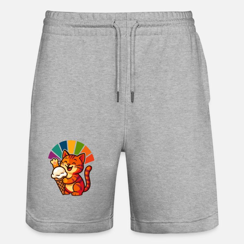 Regenbogen Katze Eisbecher Freude - Stanley/Stella Unisex Bio Joggingshorts Trainer  - Grau meliert