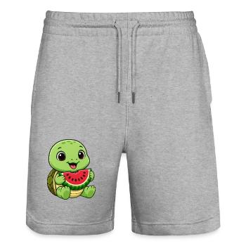 Cute Turtle Melon Summer Cartoon Fruits - Stanley/Stella Trainer Unisex Organic Jogging Shorts - heather grey - Front - Nik (191cm) & Marisol (170cm)