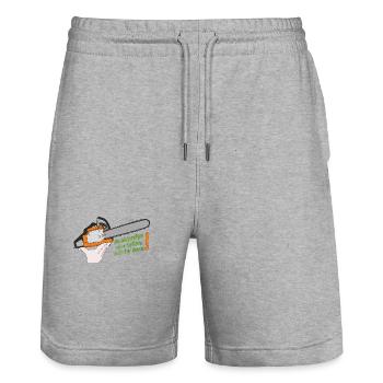 Chainsaw humor without background - Stanley/Stella Trainer Unisex Organic Jogging Shorts - heather grey - Front - Nik (191cm) & Marisol (170cm)