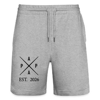 Papa Est. 2026 - Stanley/Stella Unisex Bio Joggingshorts Trainer  - Grau meliert - Vorne - Nik (191cm) & Marisol (170cm)
