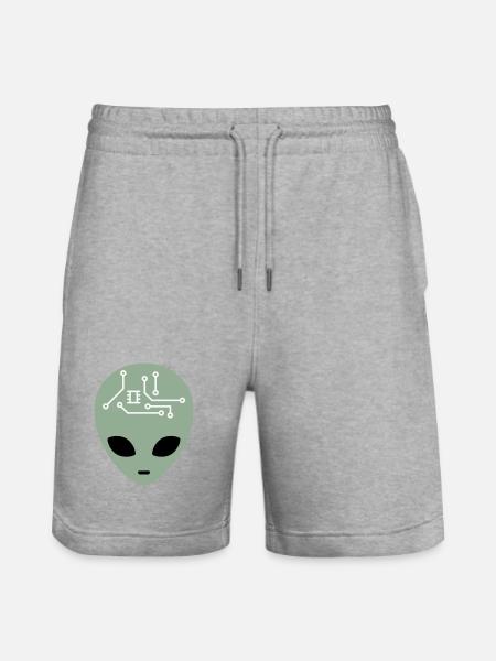 Alien Head with Circuits (three colours) - Stanley/Stella Trainer Unisex Organic Jogging Shorts - heather grey