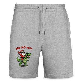 Santa auf Dino: Ho Ho Ho - Stanley/Stella Unisex Bio Joggingshorts Trainer  - Grau meliert - Vorne - Nik (191cm) & Marisol (170cm)