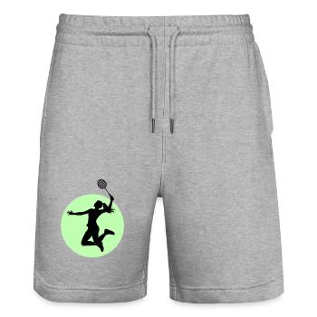 Badminton Spielerin Silhouette – Smash Power - Stanley/Stella Unisex Bio Joggingshorts Trainer  - Grau meliert - Vorne - Nik (191cm) & Marisol (170cm)