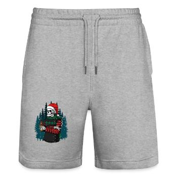 Skelett mit Santa-Hut trinkt Bier im Winterwald - Stanley/Stella Unisex Bio Joggingshorts Trainer  - Grau meliert - Vorne - Nik (191cm) & Marisol (170cm)