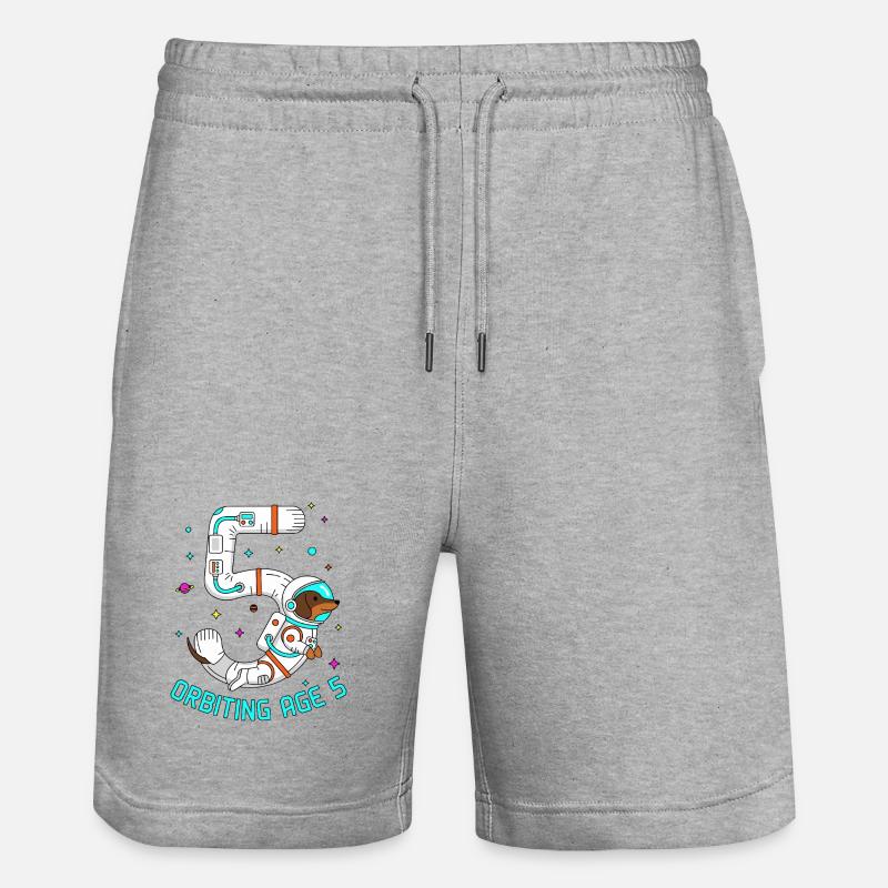 Orbiting Age 5 Dackel Weltraum - Stanley/Stella Unisex Bio Joggingshorts Trainer  - Grau meliert