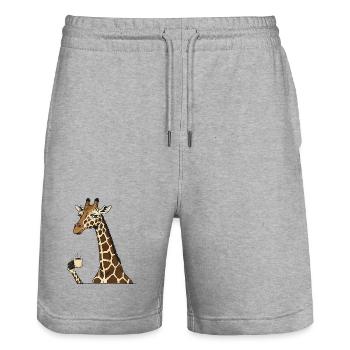 Tired Giraffe with Coffee – Funny Motif - Stanley/Stella Trainer Unisex Organic Jogging Shorts - heather grey - Front - Nik (191cm) & Marisol (170cm)