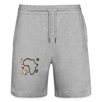 Afrique et Foot: Pas le Temps - Short de jogging bio TRAINER Stanley/Stella unisexe - gris chiné - Devant - Nik (191cm) & Marisol (170cm)