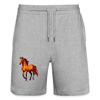 braunes Pferd Zeichnung Grafik tolles Pferdemotiv - Stanley/Stella Unisex Bio Joggingshorts Trainer  - Grau meliert - Vorne - Nik (191cm) & Marisol (170cm)