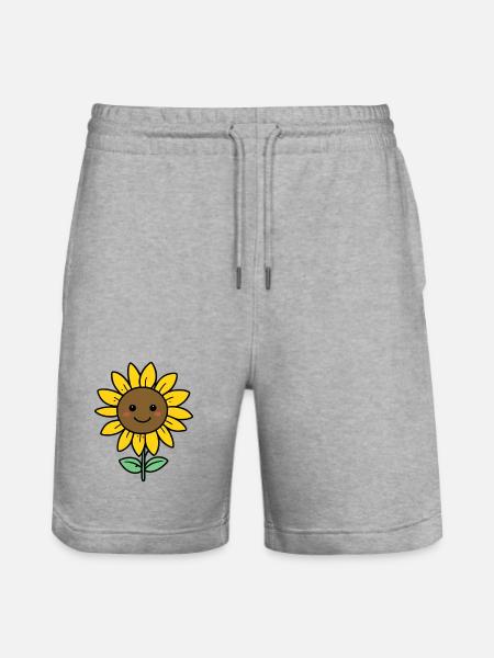 Cheerful Sunflower Cartoon - Stanley/Stella Trainer Unisex Organic Jogging Shorts - heather grey