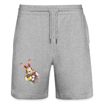 Cute Easter bunny with heart and Easter basket - Stanley/Stella Trainer Unisex Organic Jogging Shorts - heather grey - Front - Nik (191cm) & Marisol (170cm)