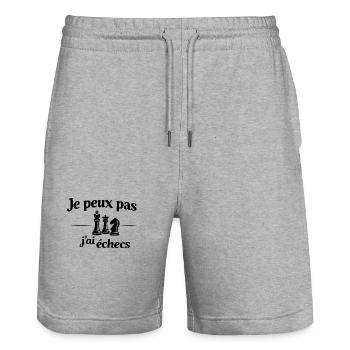 Je peux pas j’ai échecs – Humour stratégie et jeu - Short de jogging bio TRAINER Stanley/Stella unisexe - gris chiné - Devant - Nik (191cm) & Marisol (170cm)