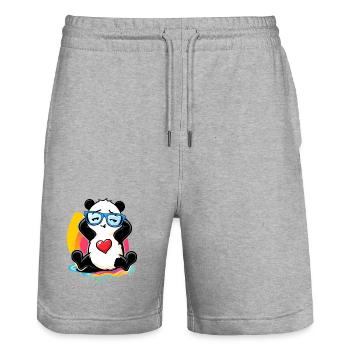 Relaxed panda with sunglasses - Stanley/Stella Trainer Unisex Organic Jogging Shorts - heather grey - Front - Nik (191cm) & Marisol (170cm)