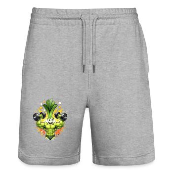 Strong Leek Bodybuilder Illustration - Stanley/Stella Trainer Unisex Organic Jogging Shorts - heather grey - Front - Nik (191cm) & Marisol (170cm)