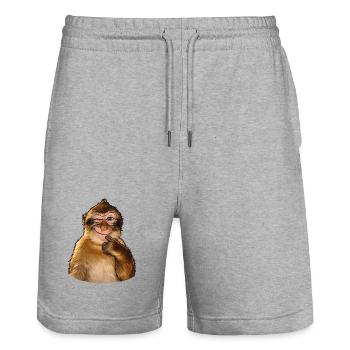 Funny tongue-in-cheek monkey - Stanley/Stella Trainer Unisex Organic Jogging Shorts - heather grey - Front - Nik (191cm) & Marisol (170cm)