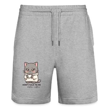 Don't talk to me before Coffee cat - Stanley/Stella Trainer Unisex Organic Jogging Shorts - heather grey - Front - Nik (191cm) & Marisol (170cm)