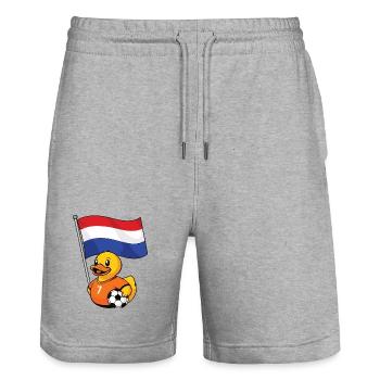 Le canard des fans de football néerlandais avec drapeau, Pays-Bas - Short de jogging bio TRAINER Stanley/Stella unisexe - gris chiné - Devant - Nik (191cm) & Marisol (170cm)
