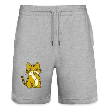 Lèche la patte, chat cartoon mignon à patte - Short de jogging bio TRAINER Stanley/Stella unisexe - gris chiné - Devant - Nik (191cm) & Marisol (170cm)
