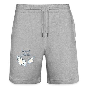 Le plus heureux près de la mer Coquillage de plage Vintage Desig - Short de jogging bio TRAINER Stanley/Stella unisexe - gris chiné - Devant - Nik (191cm) & Marisol (170cm)