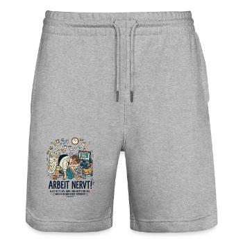 Arbeit nervt Büro Stress Humor - Stanley/Stella Unisex Bio Joggingshorts Trainer  - Grau meliert - Vorne - Nik (191cm) & Marisol (170cm)