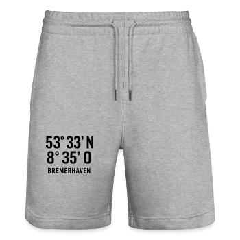 Bremerhaven Koordinaten  - Stanley/Stella Unisex Bio Joggingshorts Trainer  - Grau meliert - Vorne - Nik (191cm) & Marisol (170cm)