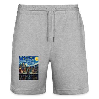 Regenbogenkatze Sternennacht Van Gogh Kunst - Stanley/Stella Unisex Bio Joggingshorts Trainer  - Grau meliert - Vorne - Nik (191cm) & Marisol (170cm)