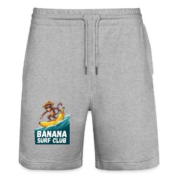 Bananen-Surfclub-Affe - Stanley/Stella Unisex Bio Joggingshorts Trainer  - Grau meliert - Vorne - Nik (191cm) & Marisol (170cm)