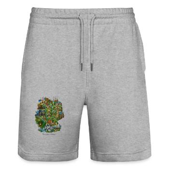 Deutschland Illustration mit Wahrzeichen - Stanley/Stella Unisex Bio Joggingshorts Trainer  - Grau meliert - Vorne - Nik (191cm) & Marisol (170cm)