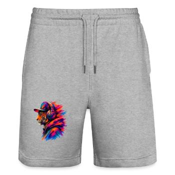 Tiger mit Kopfhörern – Musik & Streetwear - Stanley/Stella Unisex Bio Joggingshorts Trainer  - Grau meliert - Vorne - Nik (191cm) & Marisol (170cm)