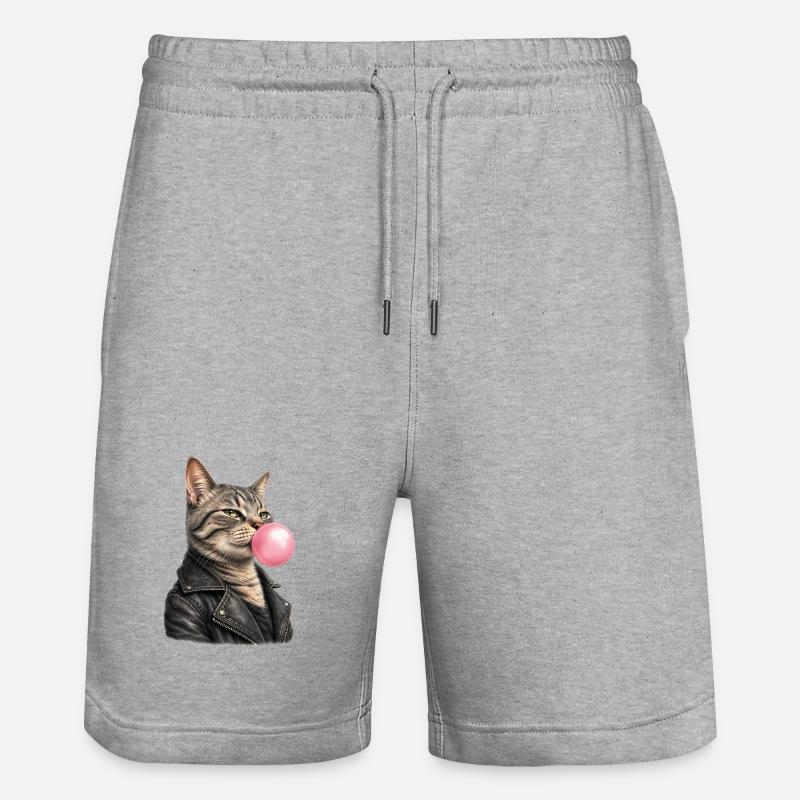 Cool cat with leather jacket - Stanley/Stella Trainer Unisex Organic Jogging Shorts - heather grey