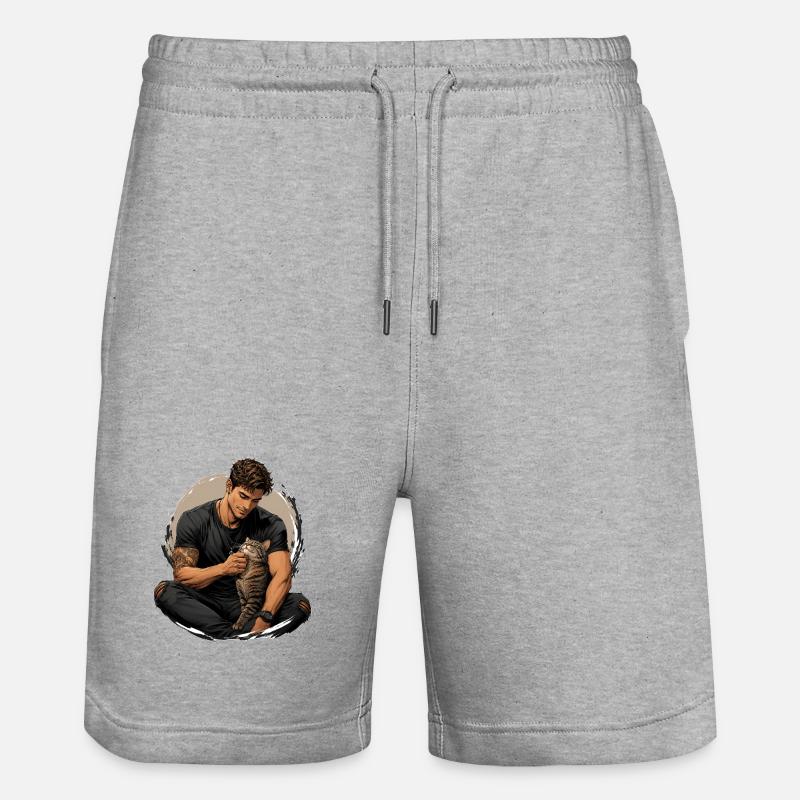 Mann mit Katze: stille Nähe - Stanley/Stella Unisex Bio Joggingshorts Trainer  - Grau meliert