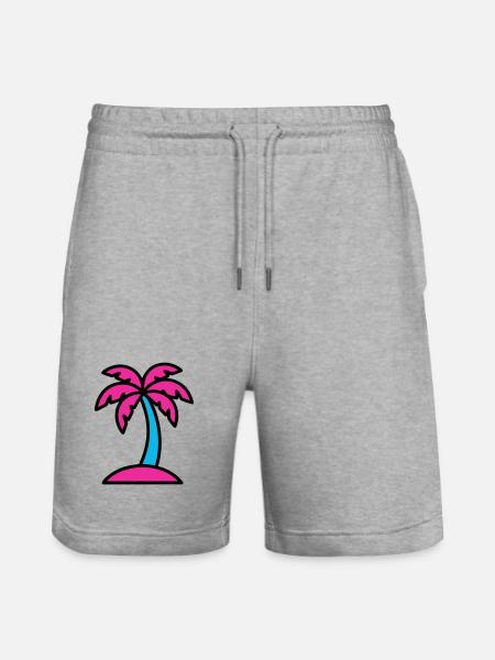 Neon Palm Tree 90s Vaporwave - Stanley/Stella Trainer Unisex Organic Jogging Shorts - heather grey