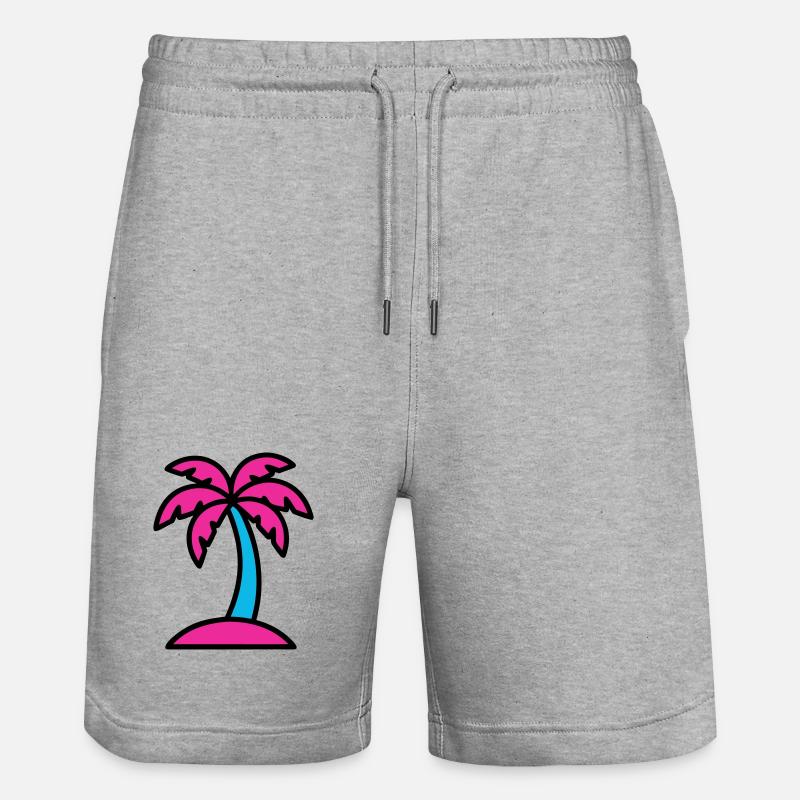 Neon Palm Tree 90s Vaporwave - Stanley/Stella Trainer Unisex Organic Jogging Shorts - heather grey