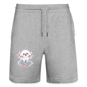 Tout ce dont vous avez besoin, c’est du fluff - Un design de chien bichon mignon - Short de jogging bio TRAINER Stanley/Stella unisexe - gris chiné - Devant - Nik (191cm) & Marisol (170cm)