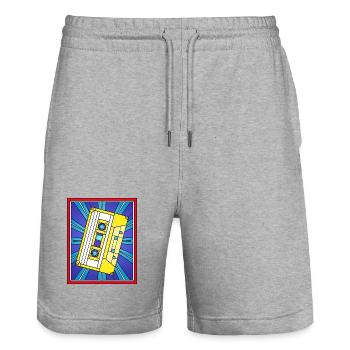 Buntglas-Kassettenbandillustration - Stanley/Stella Unisex Bio Joggingshorts Trainer  - Grau meliert - Vorne - Nik (191cm) & Marisol (170cm)
