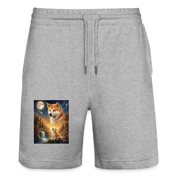 Howling to the Moon Meme Animal Dog Akita Inu - Stanley/Stella Trainer Unisex Organic Jogging Shorts - heather grey - Front - Nik (191cm) & Marisol (170cm)