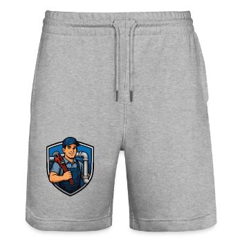 Héros sanitaire avec clé à molette - Short de jogging bio TRAINER Stanley/Stella unisexe - gris chiné - Devant - Nik (191cm) & Marisol (170cm)