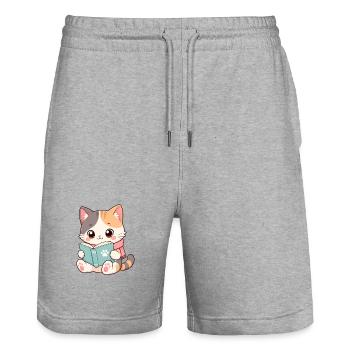 Kawaii Lesekätzchen - Stanley/Stella Unisex Bio Joggingshorts Trainer  - Grau meliert - Vorne - Nik (191cm) & Marisol (170cm)