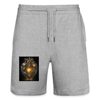 Heart of networking - Stanley/Stella Trainer Unisex Organic Jogging Shorts - heather grey - Front - Nik (191cm) & Marisol (170cm)