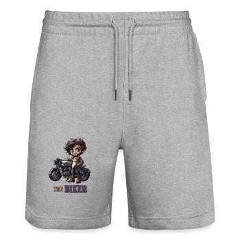 Der Chibi-Biker auf Maschine - Stanley/Stella Unisex Bio Joggingshorts Trainer  - Grau meliert - Vorne - Nik (191cm) & Marisol (170cm)
