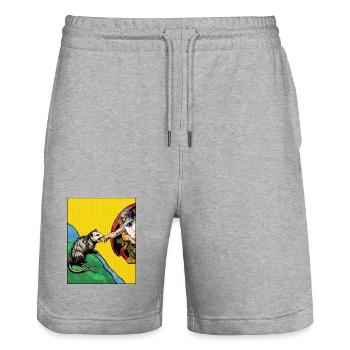 Opossum Beats God's Hand Funny Opossum Meme - Stanley/Stella Trainer Unisex Organic Jogging Shorts - heather grey - Front - Nik (191cm) & Marisol (170cm)