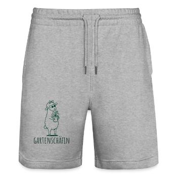 Gartenschäfin Schaf mit Pflanze Gärtnerin - Stanley/Stella Unisex Bio Joggingshorts Trainer  - Grau meliert - Vorne - Nik (191cm) & Marisol (170cm)