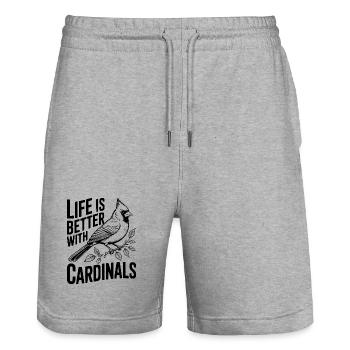 La vie est meilleure avec les cardinaux - Short de jogging bio TRAINER Stanley/Stella unisexe - gris chiné - Devant - Nik (191cm) & Marisol (170cm)