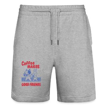Le café fait de bons amis – chats et lapins - Short de jogging bio TRAINER Stanley/Stella unisexe - gris chiné - Devant - Nik (191cm) & Marisol (170cm)
