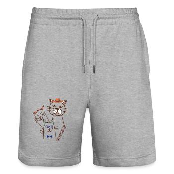 Katzen Trio  - Stanley/Stella Unisex Bio Joggingshorts Trainer  - Grau meliert - Vorne - Nik (191cm) & Marisol (170cm)