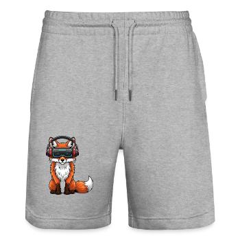 Fox VR Gamer Virtual Reality Comic Cool - Stanley/Stella Trainer Unisex Organic Jogging Shorts - heather grey - Front - Nik (191cm) & Marisol (170cm)